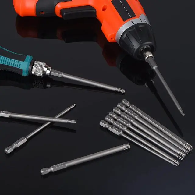 Alt view image 7 of 7 - 10 Pieces Torx Security Screwdriver Drill Bit Set T6 T7 T8 T10 T15 T20 T25 T27 T30 T40 Torx Bits 1/4 Inch Magnetic Hex Shank 4 Inch Length S2 Steel Tamper Proof Star Screwdriver Bits Tools