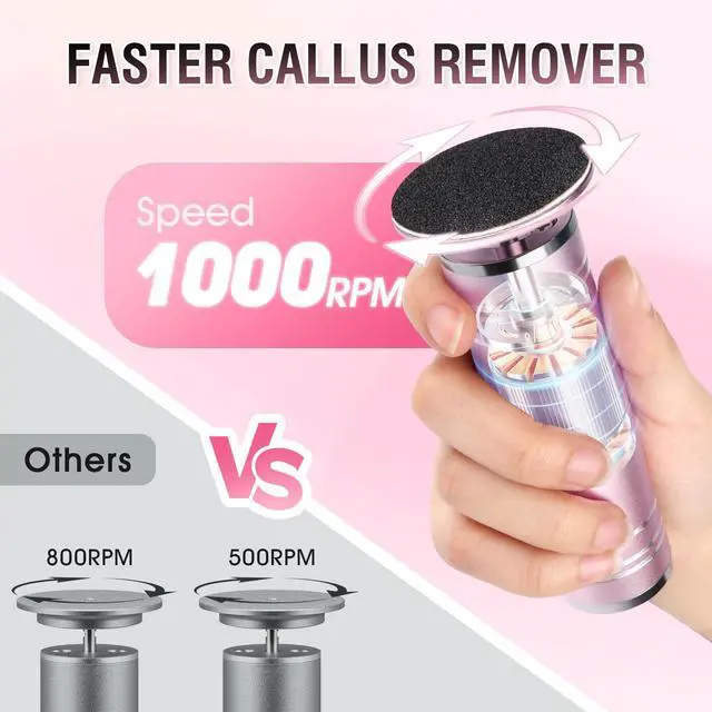 Alt view image 2 of 7 - Electric Foot File Callus Remover: Adjustable Speed 1000RPM Feet File Grinder with 60 Pcs Sandpaper Discs - Professional Pedicure Tools for Dead Skin Calluses (Pink)