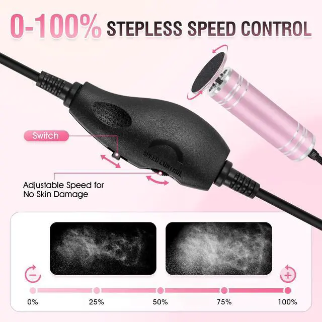 Alt view image 3 of 7 - Electric Foot File Callus Remover: Adjustable Speed 1000RPM Feet File Grinder with 60 Pcs Sandpaper Discs - Professional Pedicure Tools for Dead Skin Calluses (Pink)
