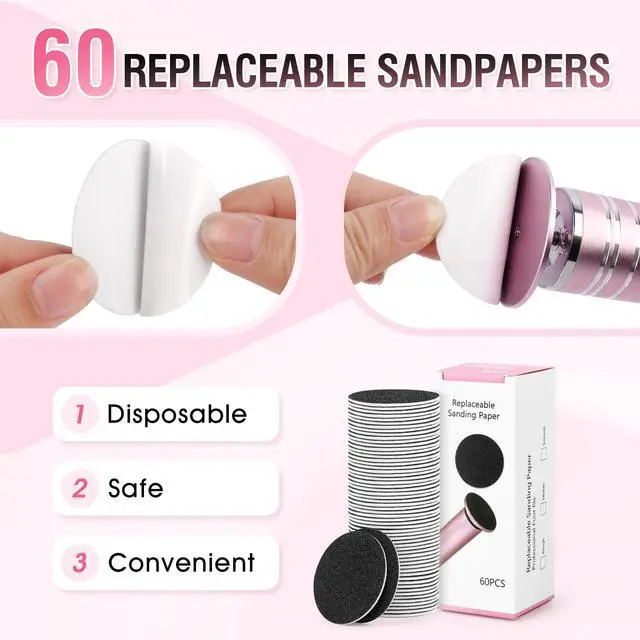 Alt view image 6 of 7 - Electric Foot File Callus Remover: Adjustable Speed 1000RPM Feet File Grinder with 60 Pcs Sandpaper Discs - Professional Pedicure Tools for Dead Skin Calluses (Pink)