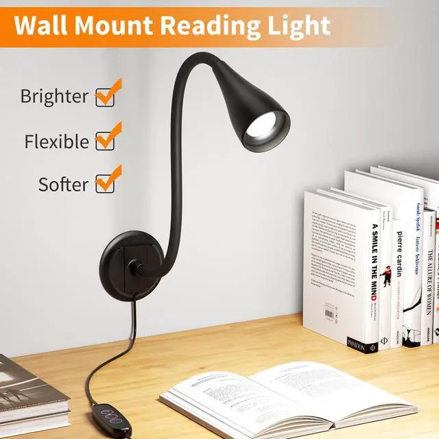 Alt view image 5 of 7 - Dim Book Lights for Reading at Night,USB Goose Reading Lights for Books in Bed Headboard,LED Night Lights Plug into Wall,Adhesive Wall Lights for Bedroom,Portable Plug in Wall Sconces Hardwired,1 Pack