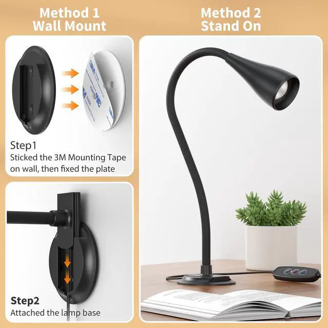 Alt view image 7 of 7 - Dim Book Lights for Reading at Night,USB Goose Reading Lights for Books in Bed Headboard,LED Night Lights Plug into Wall,Adhesive Wall Lights for Bedroom,Portable Plug in Wall Sconces Hardwired,1 Pack