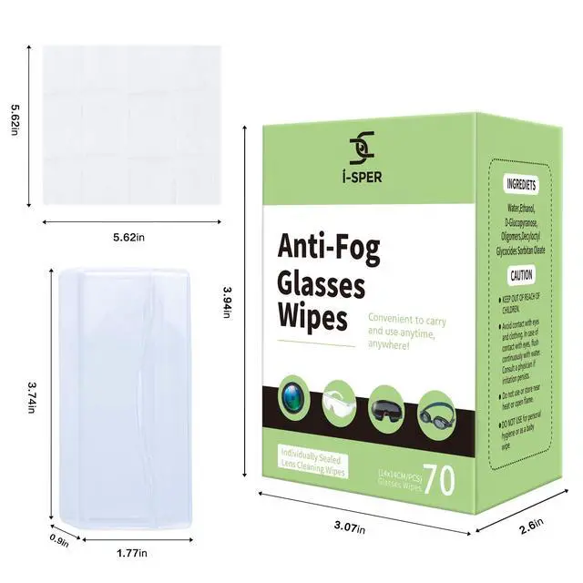 Alt view image 3 of 6 - 70 Count Anti Fog Lens Wipes for Eyeglasses, Pre-Moistened Individual Wrapped Glasses Wipes Lens Cleaner, with a Carrying Box, Defogging Screen Wipes for Eyeglasses, Sunglass, Goggles, Camera Lens