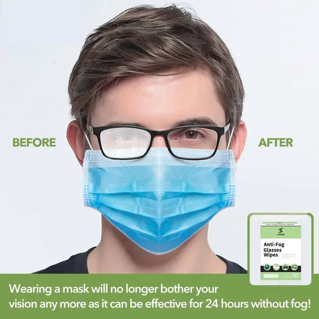 Alt view image 2 of 6 - 70 Count Anti Fog Lens Wipes for Eyeglasses, Pre-Moistened Individual Wrapped Glasses Wipes Lens Cleaner, with a Carrying Box, Defogging Screen Wipes for Eyeglasses, Sunglass, Goggles, Camera Lens