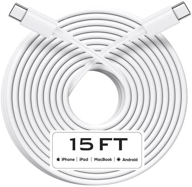 Main image of USB C to USB C Cable 15FT, 60W Fast Charging Extra Long USBC to USBC Charger Cord for iPhone 17/17 Pro/17 Pro Max/Air/16/16 Plus/16 Pro/16 Pro Max, iPhone 15 Series, Galaxy S25 S24 S23, White