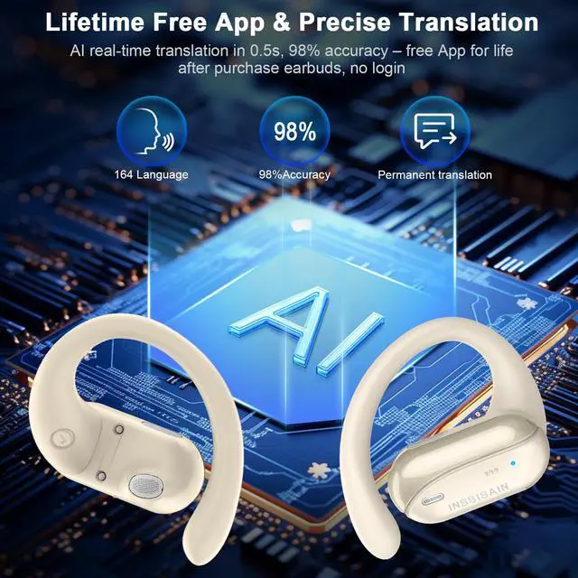Alt view image 2 of 7 - AI Translation Earbuds Real Time 164 Languages Translator Earbuds, 4-in-1 Wireless Bluetooth Earphones with Audifonos Traductores Inglés Español for Travel, Business, Meetings, Learning, Off White