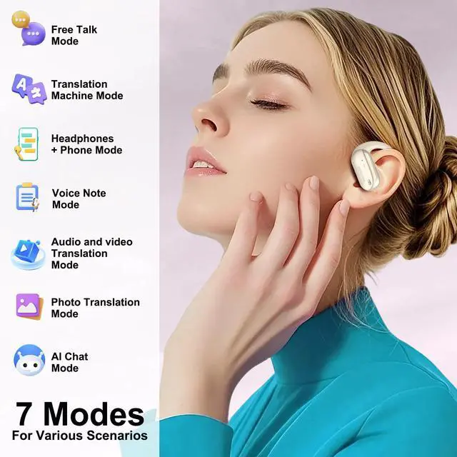 Alt view image 3 of 7 - AI Translation Earbuds Real Time 164 Languages Translator Earbuds, 4-in-1 Wireless Bluetooth Earphones with Audifonos Traductores Inglés Español for Travel, Business, Meetings, Learning, Off White