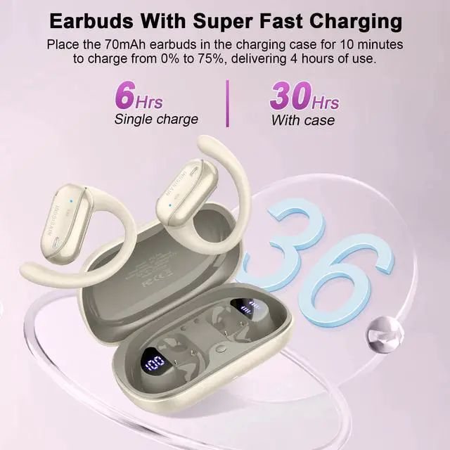 Alt view image 6 of 7 - AI Translation Earbuds Real Time 164 Languages Translator Earbuds, 4-in-1 Wireless Bluetooth Earphones with Audifonos Traductores Inglés Español for Travel, Business, Meetings, Learning, Off White