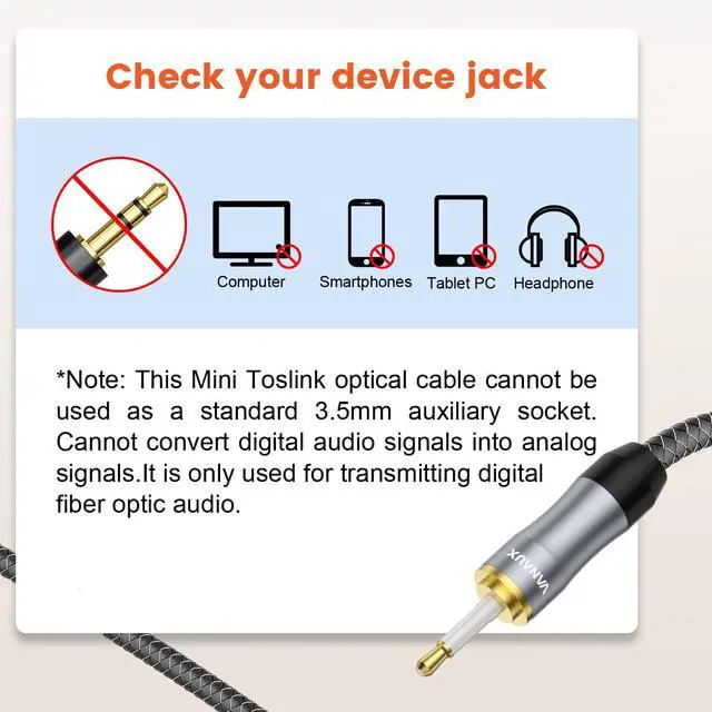 Alt view image 2 of 7 - Toslink to Mini Toslink Digital Optical Cable,S/PDIF Fiber Optic Audio Cable,24K Gold Plated for TV,Soundbars,Stereo SystemsNot A 3.5mm Auxiliary Plug(3ft/1m)