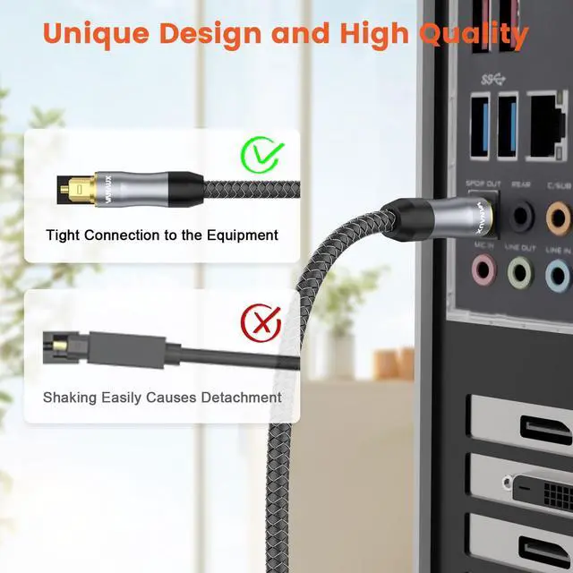 Alt view image 4 of 7 - Toslink to Mini Toslink Digital Optical Cable,S/PDIF Fiber Optic Audio Cable,24K Gold Plated for TV,Soundbars,Stereo SystemsNot A 3.5mm Auxiliary Plug(3ft/1m)