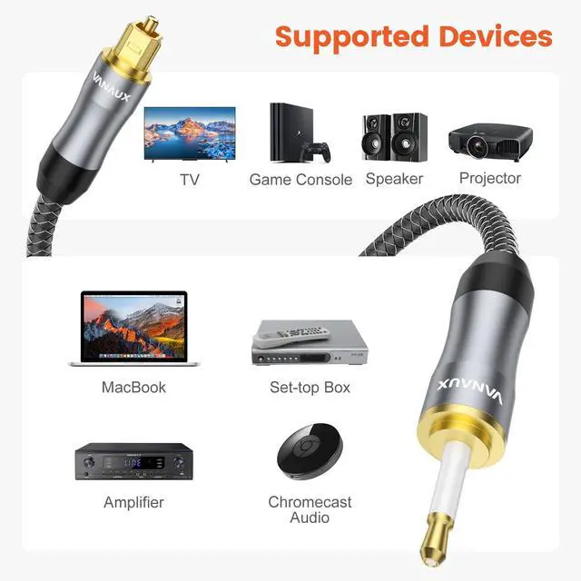Alt view image 6 of 7 - Toslink to Mini Toslink Digital Optical Cable,S/PDIF Fiber Optic Audio Cable,24K Gold Plated for TV,Soundbars,Stereo SystemsNot A 3.5mm Auxiliary Plug(3ft/1m)