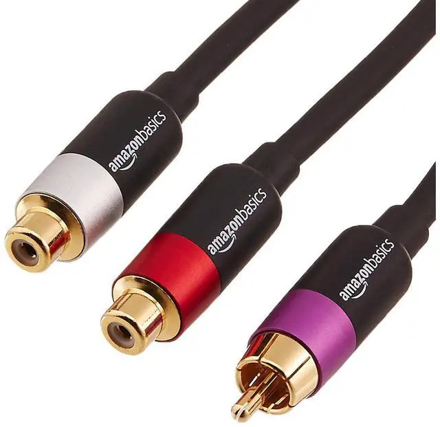 Main image of RCA Y-Adapter Splitter Cable, 2-Female to 1-Male, Gold-Plated, for Subwoofer and CD Player, Dual Shielded, 12 Inches/30.4 cm, Black