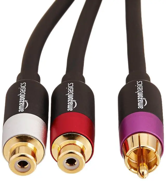 Alt view image 2 of 4 - RCA Y-Adapter Splitter Cable, 2-Female to 1-Male, Gold-Plated, for Subwoofer and CD Player, Dual Shielded, 12 Inches/30.4 cm, Black