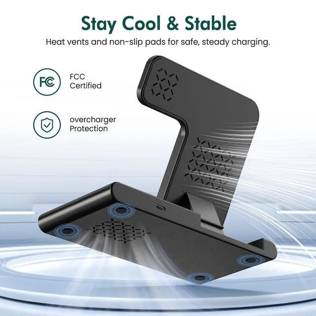 Alt view image 5 of 7 - Wireless Charging Station for Apple Devices: 3 in 1 Foldable Qi Compact Case-Friendly Charger Stand for iPhone 17-12 & Apple Watch & AirPods Charging Dock for Travel Home Office Desk Nightstand(Blcak)