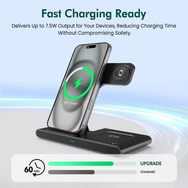 Alt view image 7 of 7 - Wireless Charging Station for Apple Devices: 3 in 1 Foldable Qi Compact Case-Friendly Charger Stand for iPhone 17-12 & Apple Watch & AirPods Charging Dock for Travel Home Office Desk Nightstand(Blcak)