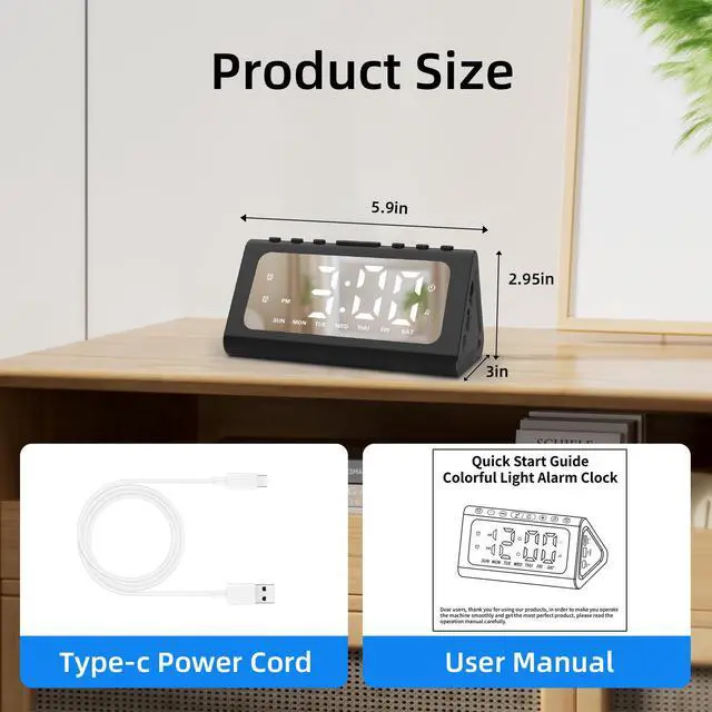 Alt view image 2 of 7 - Dual Alarm Clocks for Bedrooms,Desk Clock with Large Numbers,Loud Alarm for Heavy Sleepers,7 Light Modes,Snooze,12/24H,Modern Minimalist Design,Bedside Clock for Adults,Teens,Kids,Moms-Black
