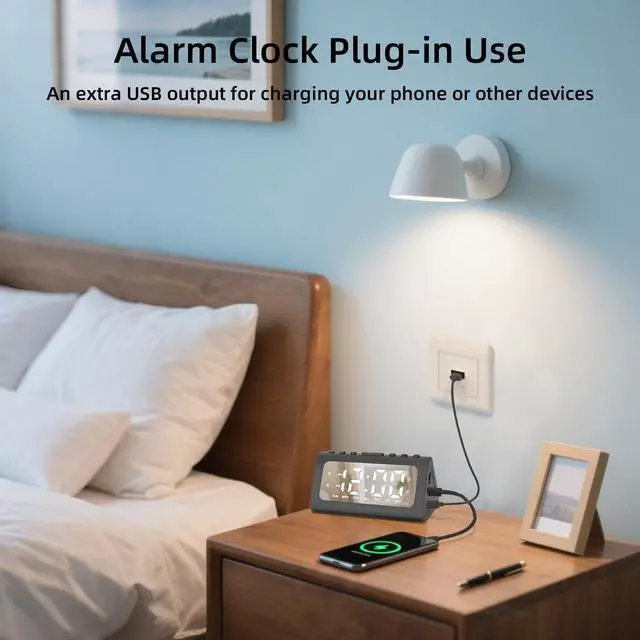 Alt view image 3 of 7 - Dual Alarm Clocks for Bedrooms,Desk Clock with Large Numbers,Loud Alarm for Heavy Sleepers,7 Light Modes,Snooze,12/24H,Modern Minimalist Design,Bedside Clock for Adults,Teens,Kids,Moms-Black