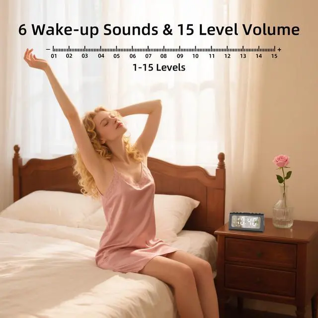 Alt view image 5 of 7 - Dual Alarm Clocks for Bedrooms,Desk Clock with Large Numbers,Loud Alarm for Heavy Sleepers,7 Light Modes,Snooze,12/24H,Modern Minimalist Design,Bedside Clock for Adults,Teens,Kids,Moms-Black