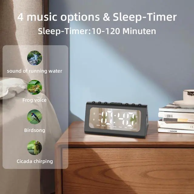 Alt view image 7 of 7 - Dual Alarm Clocks for Bedrooms,Desk Clock with Large Numbers,Loud Alarm for Heavy Sleepers,7 Light Modes,Snooze,12/24H,Modern Minimalist Design,Bedside Clock for Adults,Teens,Kids,Moms-Black