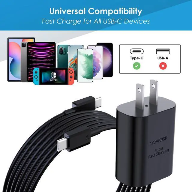Alt view image 5 of 7 - Super Fast Charger Type C, 25W PD USB C Wall Charger Fast Charging with 10FT Long Type C Charger Cable for Samsung Galaxy S26 Ultra/S26/S26+/S25 Ultra/S25/24 Ultra/S24/S23 Ultra/S22 Ultra (2Pack)