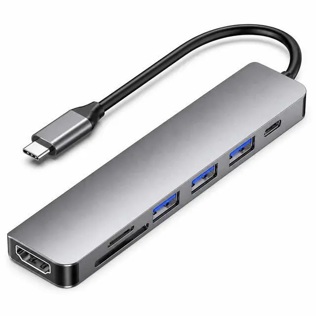 Main image of USB C Hub 7-in-1 Multiport Adapter for MacBook Pro/Air, USB C Adapter with 4K HDMI, USB 3.0 Ports, 100W PD Charging, SD/TF Card Reader, Aluminum USB C Docking Station for Laptop