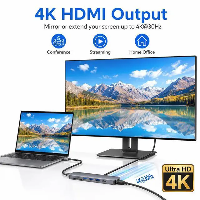 Alt view image 4 of 7 - USB C Hub 7-in-1 Multiport Adapter for MacBook Pro/Air, USB C Adapter with 4K HDMI, USB 3.0 Ports, 100W PD Charging, SD/TF Card Reader, Aluminum USB C Docking Station for Laptop