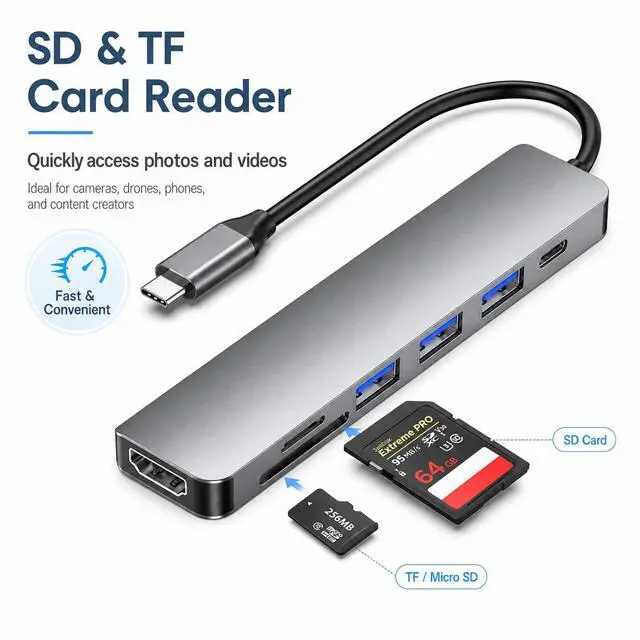Alt view image 5 of 7 - USB C Hub 7-in-1 Multiport Adapter for MacBook Pro/Air, USB C Adapter with 4K HDMI, USB 3.0 Ports, 100W PD Charging, SD/TF Card Reader, Aluminum USB C Docking Station for Laptop