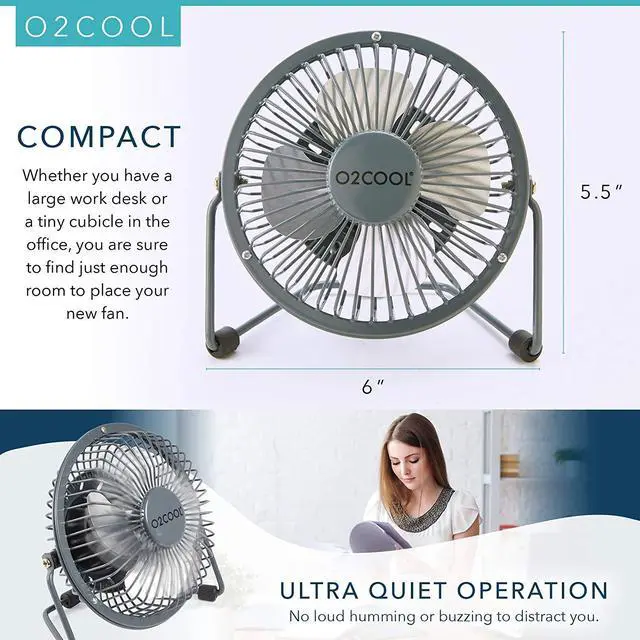 Alt view image 4 of 7 - 4" USB Personal Desk Fan Portable Mini Table Cooling Fan - Plugs into Computer - Adjustable 360° Tilt, Quiet, Rubber Grip Feet - Grey