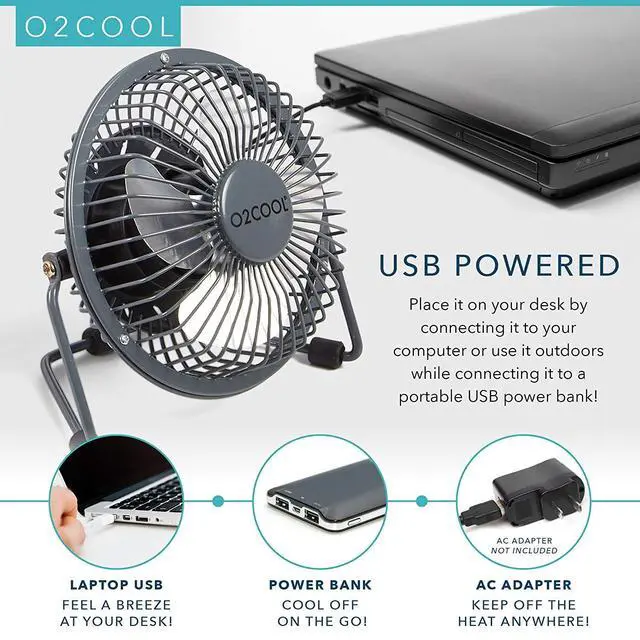 Alt view image 6 of 7 - 4" USB Personal Desk Fan Portable Mini Table Cooling Fan - Plugs into Computer - Adjustable 360° Tilt, Quiet, Rubber Grip Feet - Grey