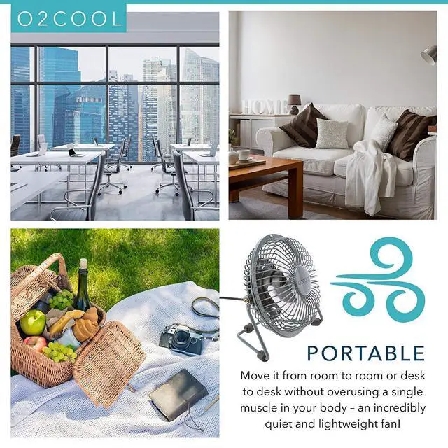 Alt view image 7 of 7 - 4" USB Personal Desk Fan Portable Mini Table Cooling Fan - Plugs into Computer - Adjustable 360° Tilt, Quiet, Rubber Grip Feet - Grey