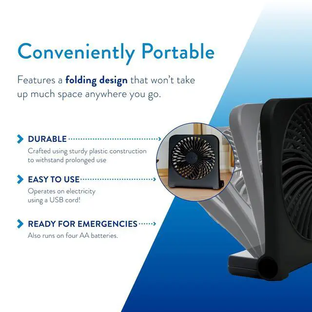 Alt view image 3 of 7 - 5-Inch USB and Battery Powered Desk Fan With Two Cooling Speeds and Adjustable Tilt, Small USB Fan Cubicle Accessories Durable and Long Lasting (Black)