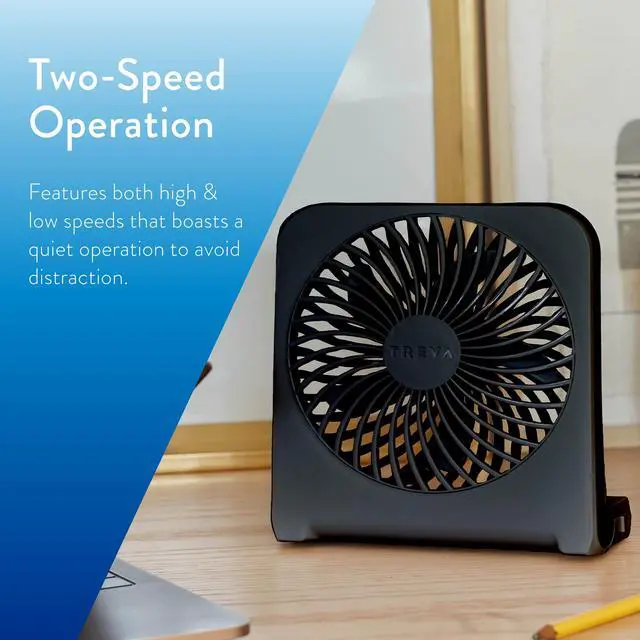Alt view image 4 of 7 - 5-Inch USB and Battery Powered Desk Fan With Two Cooling Speeds and Adjustable Tilt, Small USB Fan Cubicle Accessories Durable and Long Lasting (Black)