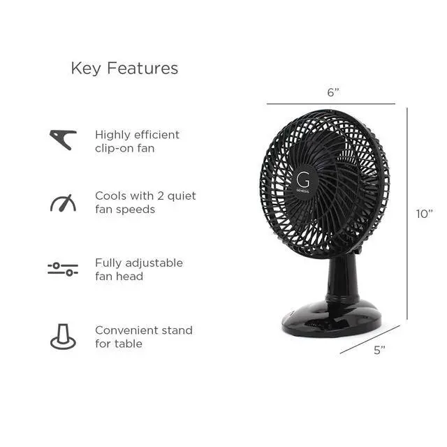 Alt view image 2 of 2 - 6-Inch Clip Convertible Table-Top & Clip Fan Two Quiet Speeds - Ideal For The Home, Office, Dorm, More Black (A1CLIPFANBLACK