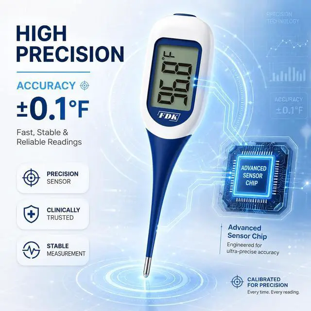 Alt view image 3 of 7 - Large LCD Screen Digital Thermometer for Fever, 8 Seconds Fast & Accurate Readings, Large LCD Dual Color Backlight Flexible Tip Ideal for Adults Kids and Babies FSA