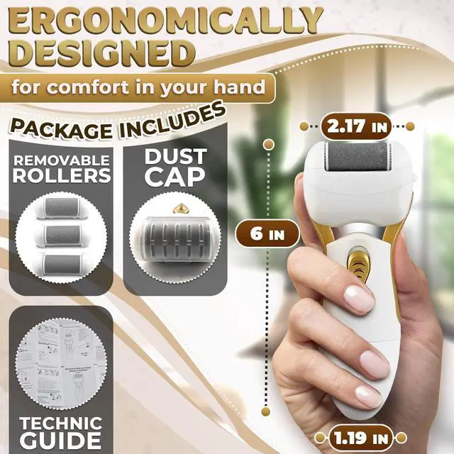 Alt view image 2 of 7 - Electric Callus Remover for Feet Electric Foot Filer with 3 Replacement Rollers & 360° Rotating Head Hard Skin Remover for Feet with Ergonomic Handle for Easy Grip & Control in Home Pedicure