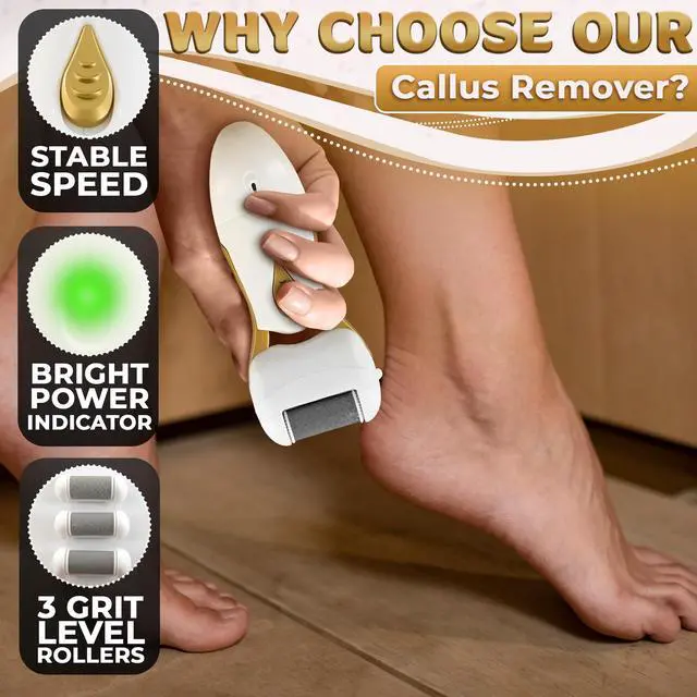 Alt view image 3 of 7 - Electric Callus Remover for Feet Electric Foot Filer with 3 Replacement Rollers & 360° Rotating Head Hard Skin Remover for Feet with Ergonomic Handle for Easy Grip & Control in Home Pedicure