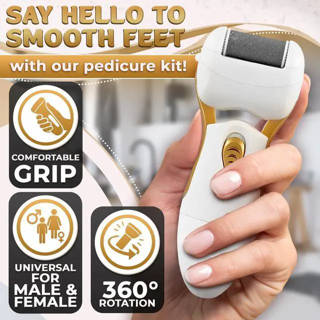 Alt view image 4 of 7 - Electric Callus Remover for Feet Electric Foot Filer with 3 Replacement Rollers & 360° Rotating Head Hard Skin Remover for Feet with Ergonomic Handle for Easy Grip & Control in Home Pedicure