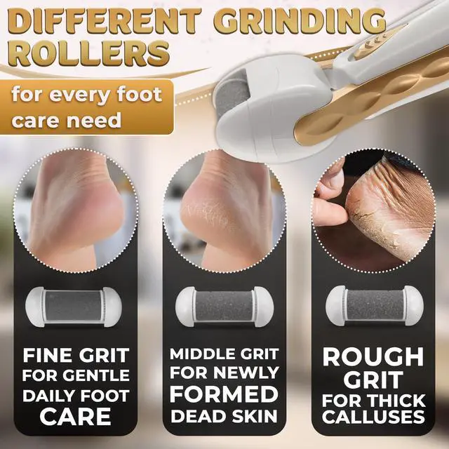 Alt view image 7 of 7 - Electric Callus Remover for Feet Electric Foot Filer with 3 Replacement Rollers & 360° Rotating Head Hard Skin Remover for Feet with Ergonomic Handle for Easy Grip & Control in Home Pedicure