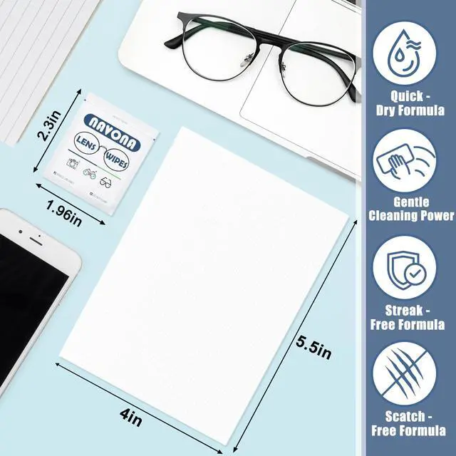 Alt view image 5 of 7 - 500 Count Lens Wipes for Eyeglasses Pre-Moistened, Individually Wrapped Eyeglass Cleaning Wipes Scratch-Free, Streak-Free Glasses Cleaner Wipes for Sunglasses & Camera Lens Bulk Pack