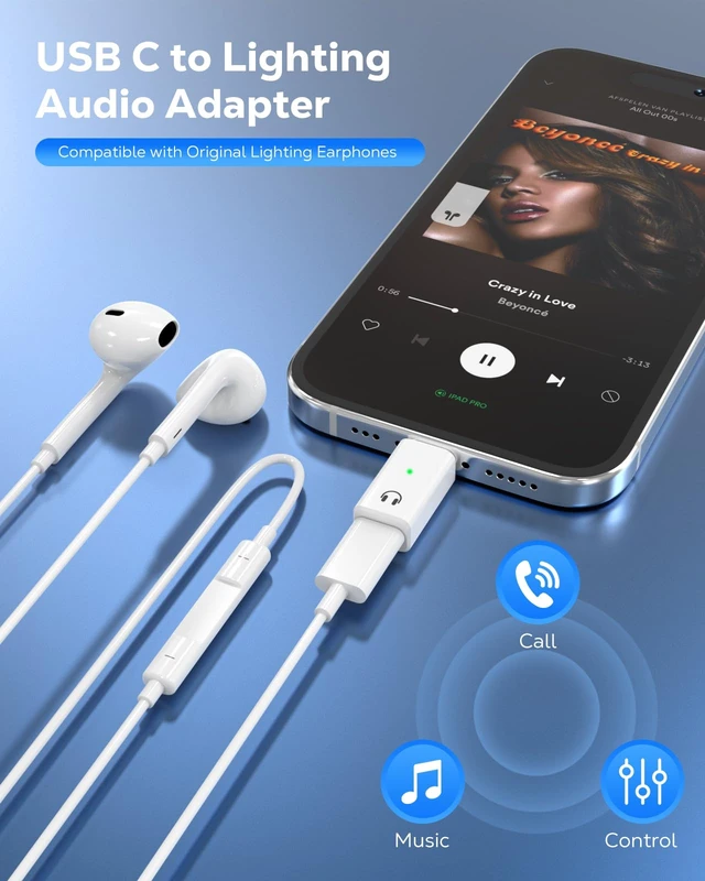 Alt view image 2 of 7 - Lightning to USB-C Audio Adapter, Not for Microphones/Charging, 2 PCS USB-C Male to Lightning Female, Audio Function Only, Supports In-line Controls, for Most Type c Devices, White