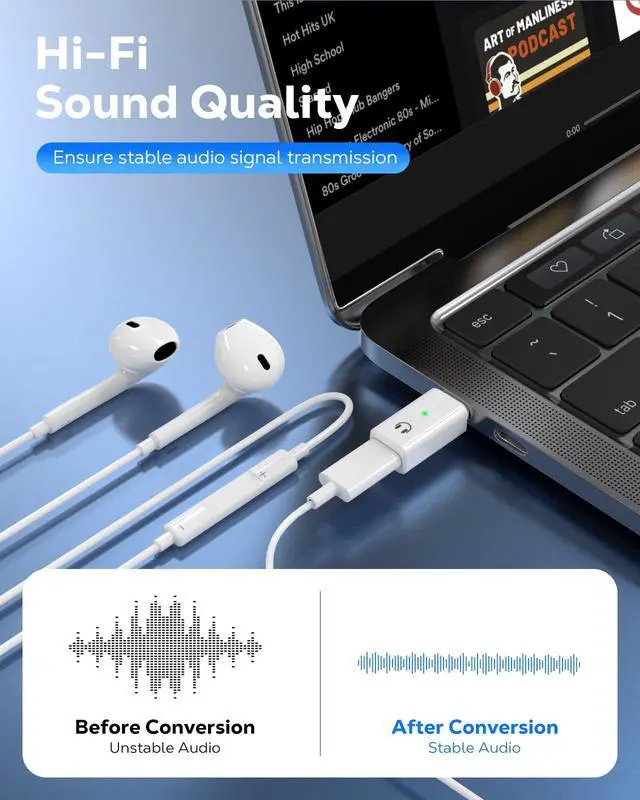 Alt view image 4 of 7 - Lightning to USB-C Audio Adapter - Not for Microphones/Charging/Data Transfer, USB C Male to Female Lightning Headphone Earphone Adapter for iPhone Air 17 16 16e 15 Pro Max Plus, iPad, White