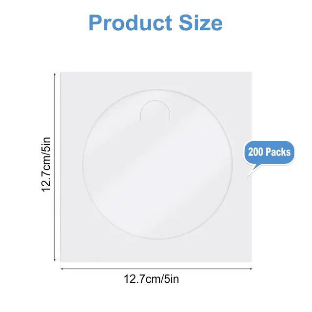 Alt view image 2 of 6 - CD DVD Sleeves 200 Pack, White CD DVD Sleeves Envelope Holder with Clear Window and Flap (5x5 inch/12.7x12.7 cm)