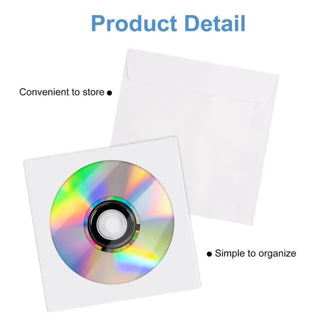 Alt view image 3 of 6 - CD DVD Sleeves 200 Pack, White CD DVD Sleeves Envelope Holder with Clear Window and Flap (5x5 inch/12.7x12.7 cm)