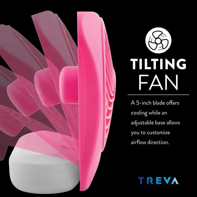 Alt view image 3 of 6 - Treva 5 Inch Battery Powered Fan Portable Desk Fan 2 Cooling Speeds with Compact Folding & Tilt Design Cubicle Accessories Small Portable (Raspberry)