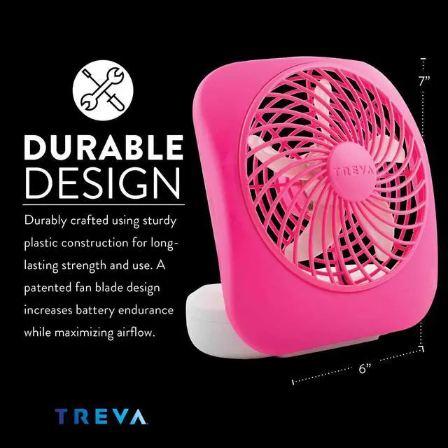 Alt view image 4 of 6 - Treva 5 Inch Battery Powered Fan Portable Desk Fan 2 Cooling Speeds with Compact Folding & Tilt Design Cubicle Accessories Small Portable (Raspberry)