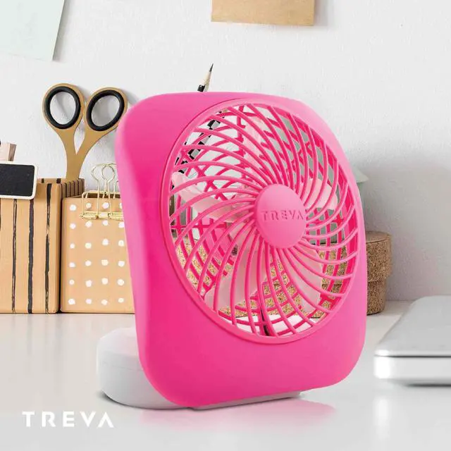 Alt view image 5 of 6 - Treva 5 Inch Battery Powered Fan Portable Desk Fan 2 Cooling Speeds with Compact Folding & Tilt Design Cubicle Accessories Small Portable (Raspberry)