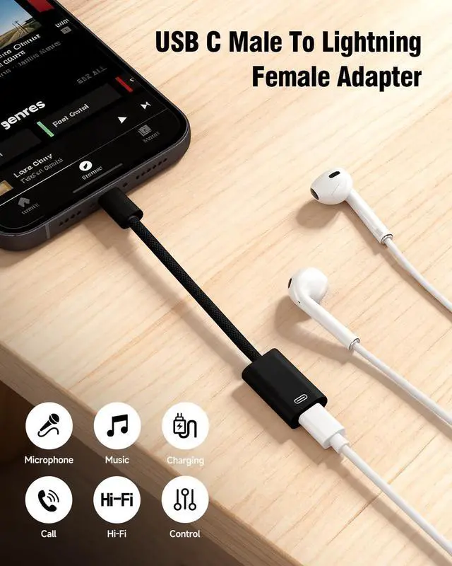 Alt view image 2 of 7 - USB C to Lightning Headphone Audio Adapter | Type C to Lightning Earphone Converter with Charge/Data Transfer, Compatible with iPhone 17/16 Pro/Max, iPad, MacBookBlack