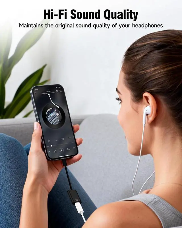 Alt view image 3 of 7 - USB C to Lightning Headphone Audio Adapter | Type C to Lightning Earphone Converter with Charge/Data Transfer, Compatible with iPhone 17/16 Pro/Max, iPad, MacBookBlack