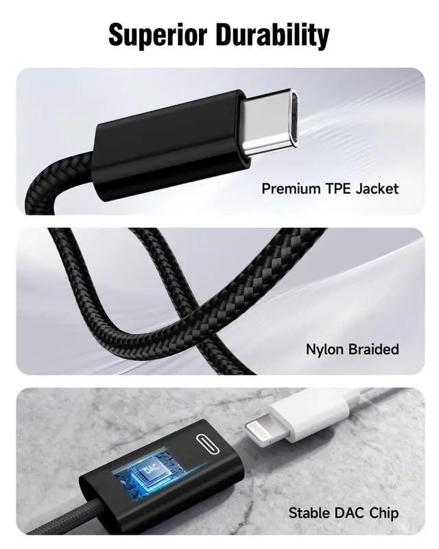 Alt view image 5 of 7 - USB C to Lightning Headphone Audio Adapter | Type C to Lightning Earphone Converter with Charge/Data Transfer, Compatible with iPhone 17/16 Pro/Max, iPad, MacBookBlack