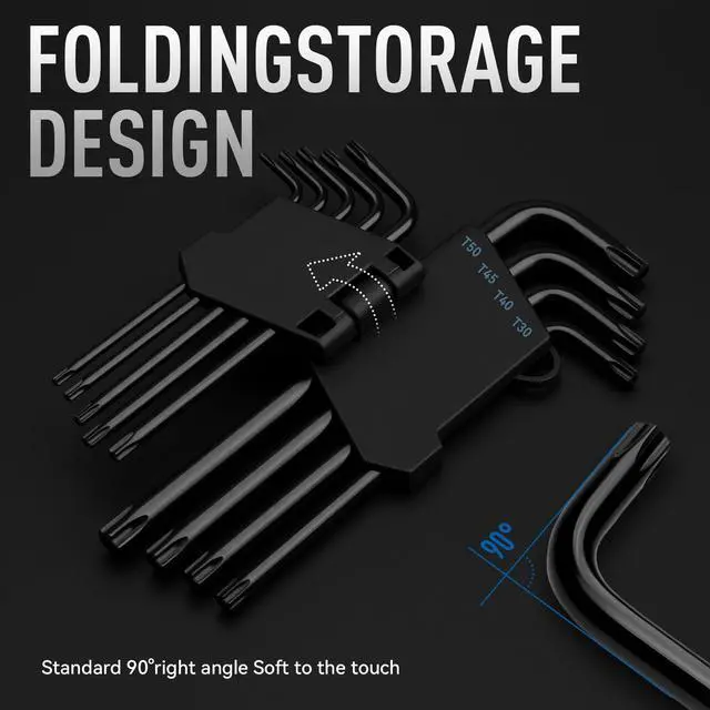 Alt view image 5 of 7 - 9 Pieces Torx Star Allen Wrench Set, Long Arm Star Key Set T10-T50, Chrome Vanadium Steel